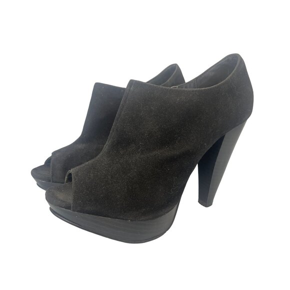 Vintage Cathy Jean peep toe black ''suede" bootie sz 8 side zip heeled ankle - Picture 2 of 6